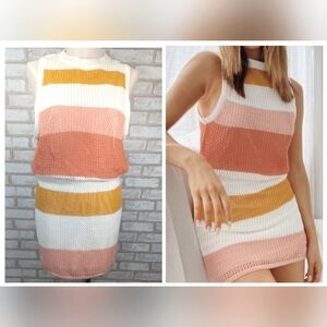 Sabo Skirt Sol Knit Crochet Stripe Mini Dress Medium